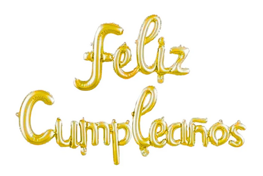 Set Globos "Feliz Cumpleaños" Letras Cursivas Dorado